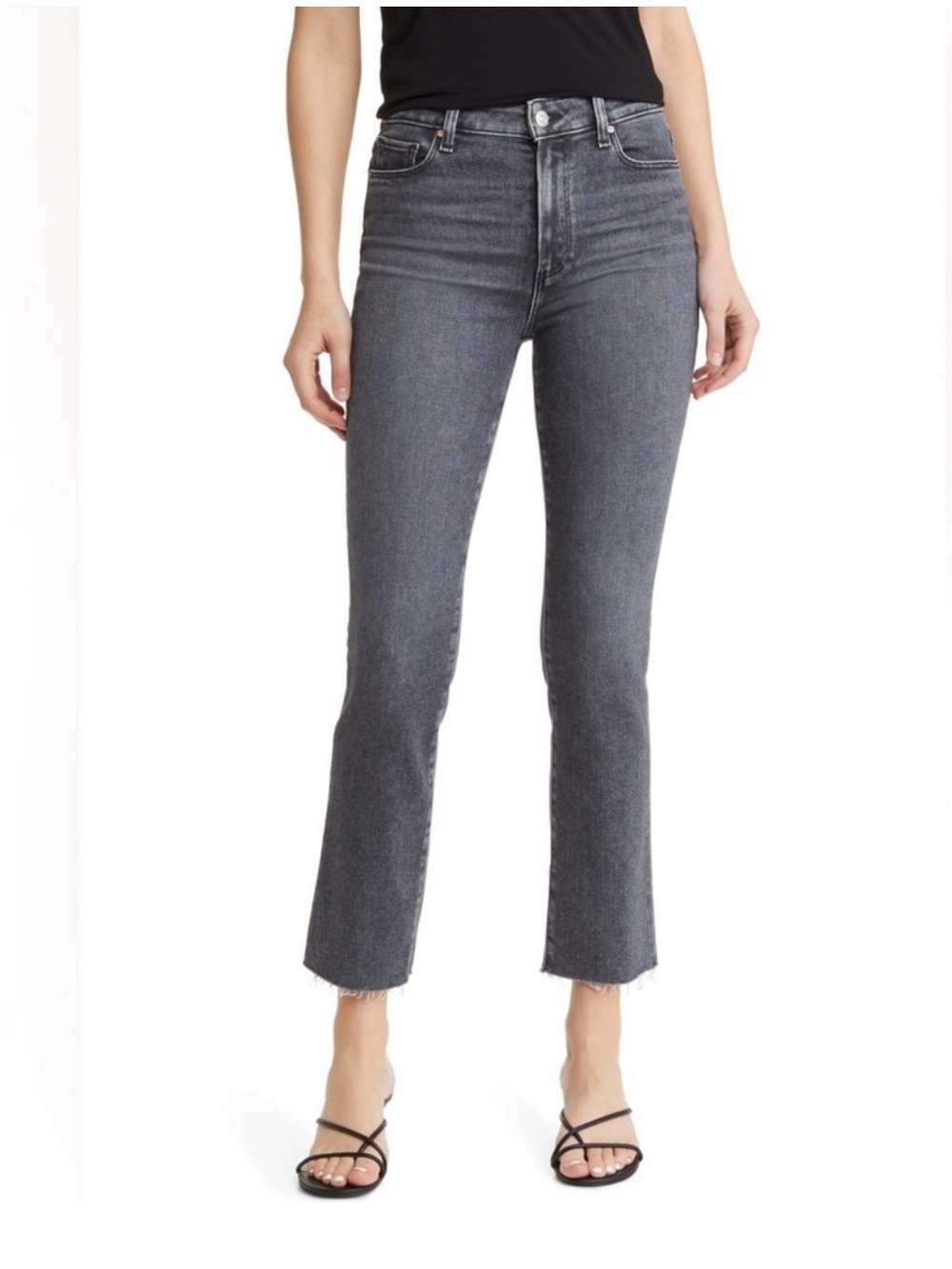 PAIGE High-Rise High Rise Cindy Raw Hem Jeans in Washed Black Size 29 Whiskering